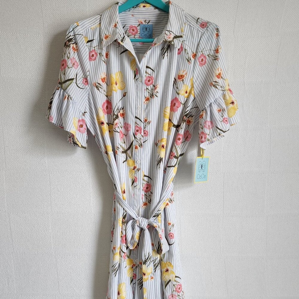 NWT CeCe Floral Botanical Shirtdress Size 14